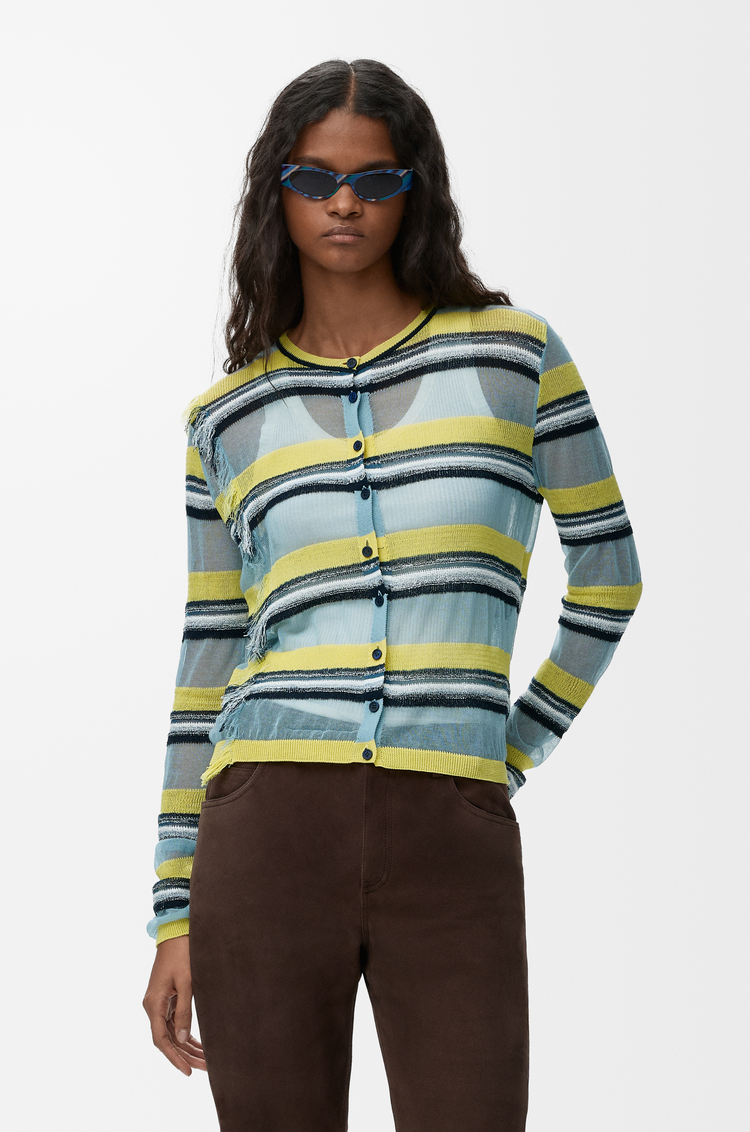 LOEWE Cardigan in viscose and cotton blend Blue/Multicolor