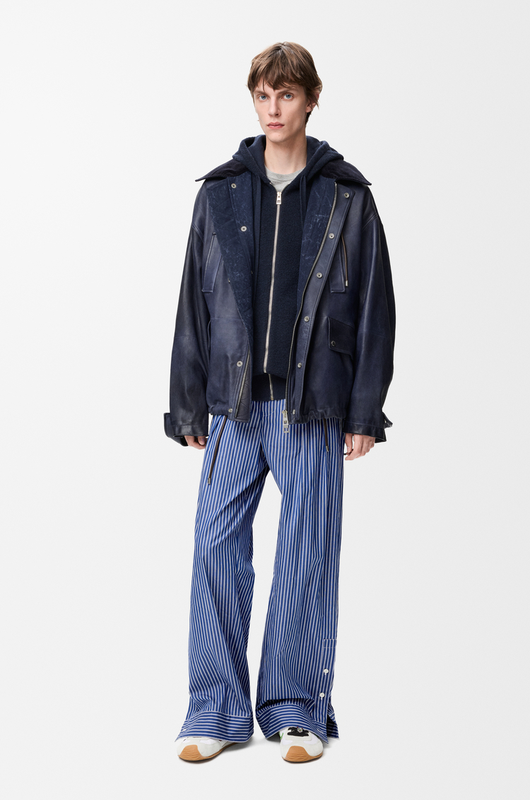 LOEWE Parka corta en piel napa de cordero y algodón Azul Marino