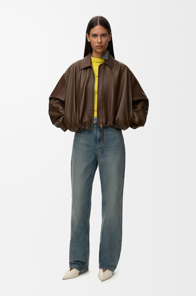 LOEWE Drapierte Jacke aus Nappa-Lammleder Schokoladenbraun