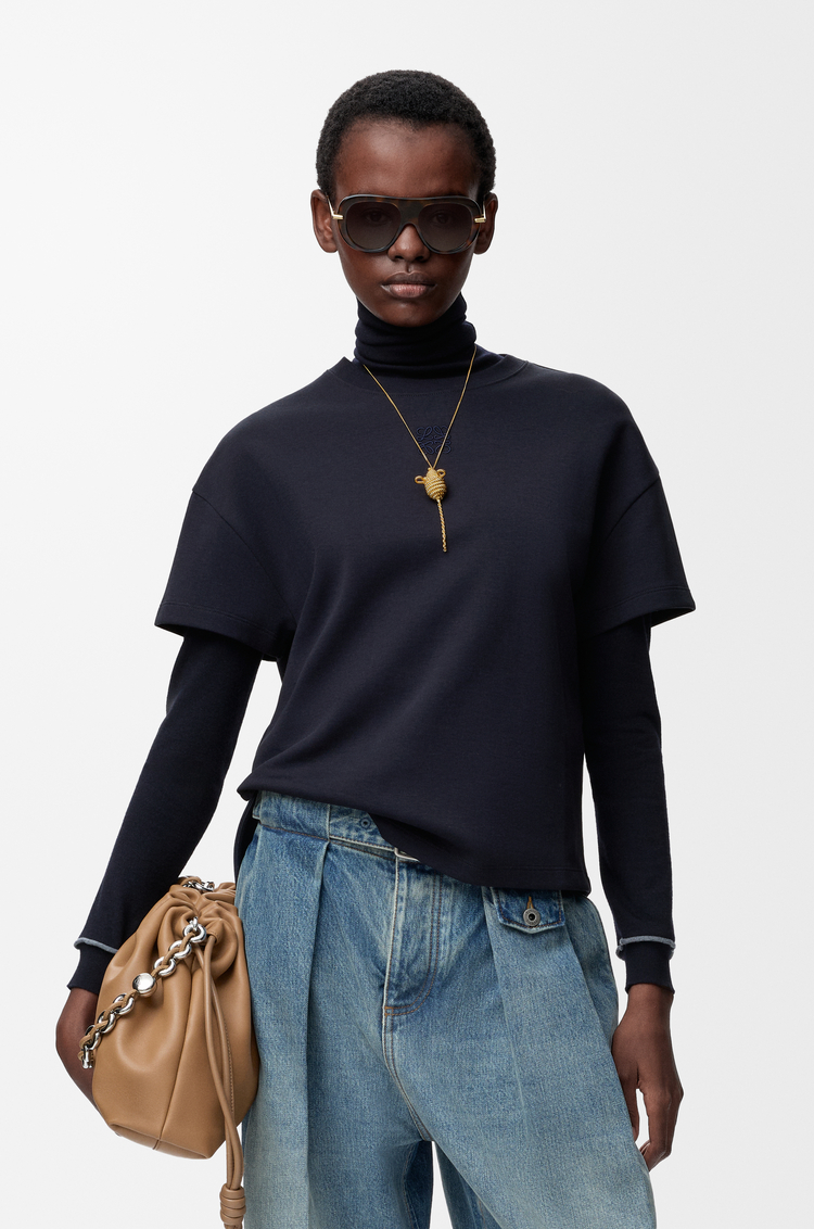 LOEWE Asymmetric t-shirt in cotton blend Dark Navy