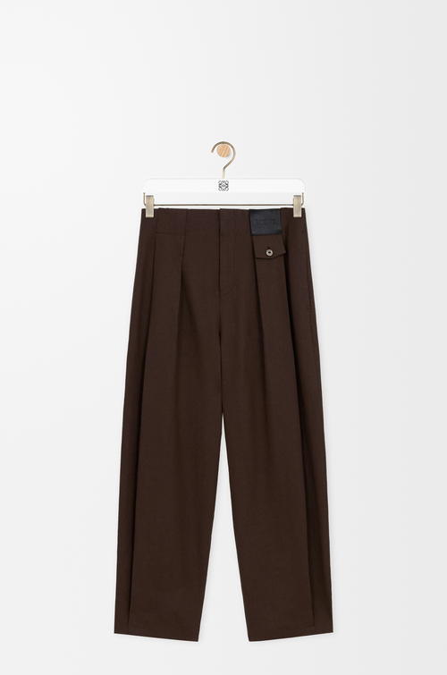 LOEWE Pantaloni in cotone e lino Marrone Scuro/Marrone