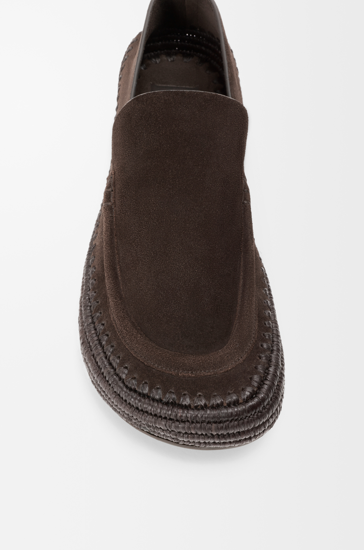 LOEWE Rio loafer in suede and raffia Dark Brown