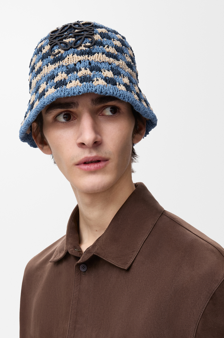 LOEWE Bob Patch en crochet de raphia et cuir de veau Plâtre/Noir