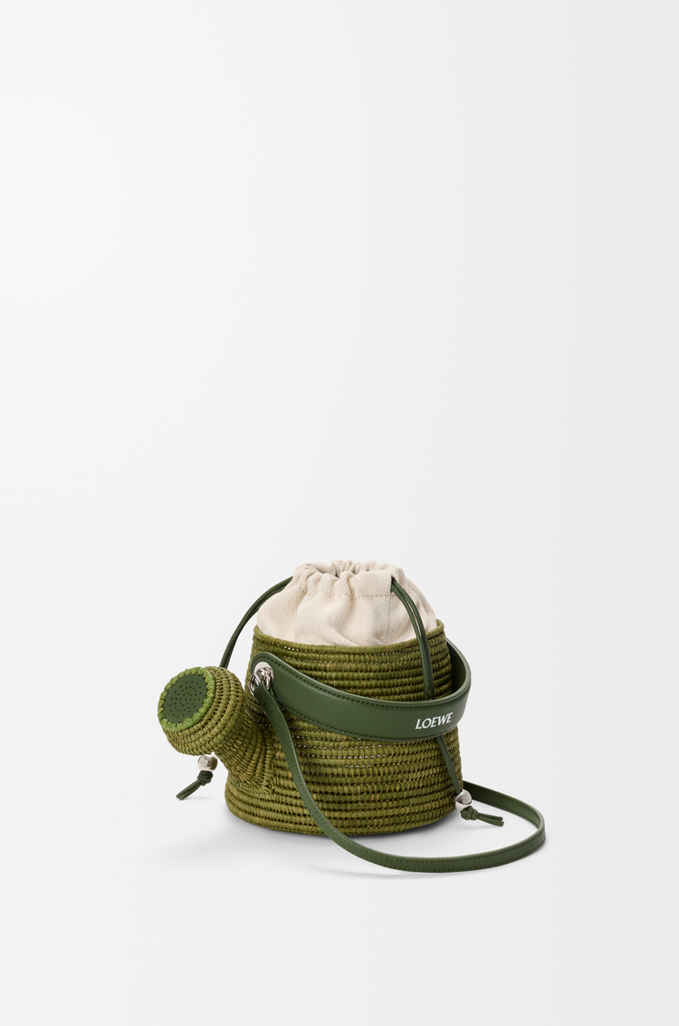 LOEWE Watering Can bag in raffia and calfskin Green