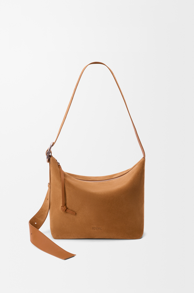 LOEWE Medium Loop hobo in suede calfskin Tobacco