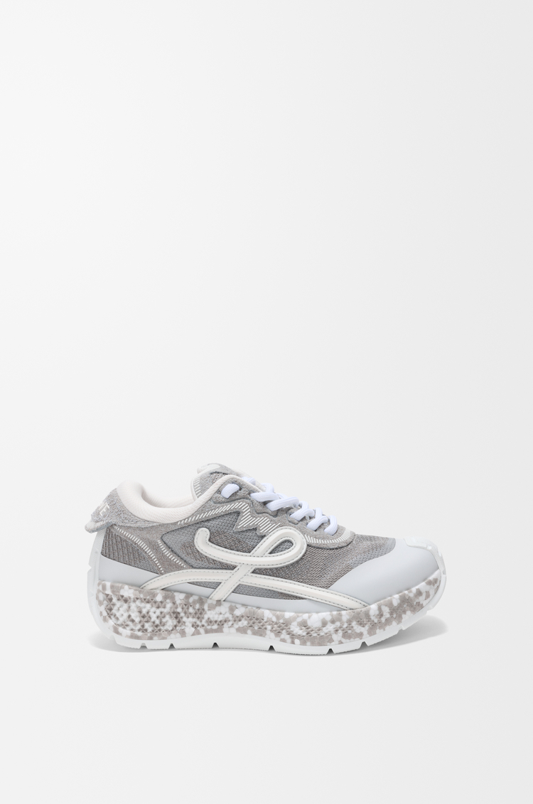 LOEWE Sneaker Pogo en maille technique et cuir velours Gris Clair/Blanc/Blanc