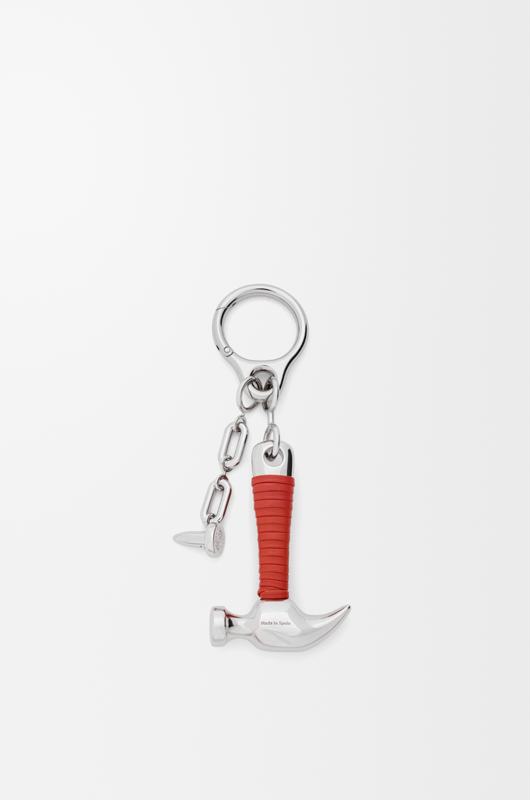 LOEWE Hammer charm in brass and calfskin Silver/Red