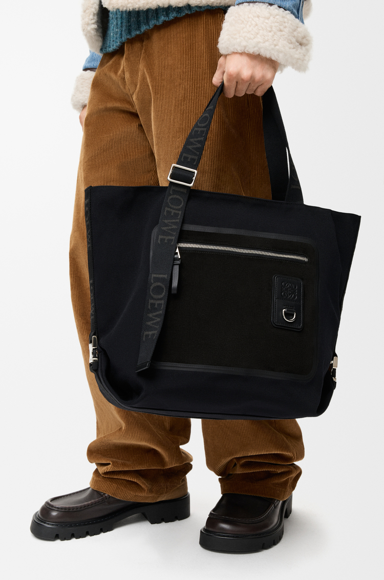 LOEWE Flex zipped tote in canvas and suede Black
