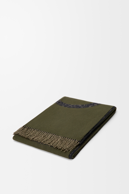 LOEWE Coperta in lana e cashmere Verde Kaki/Nero