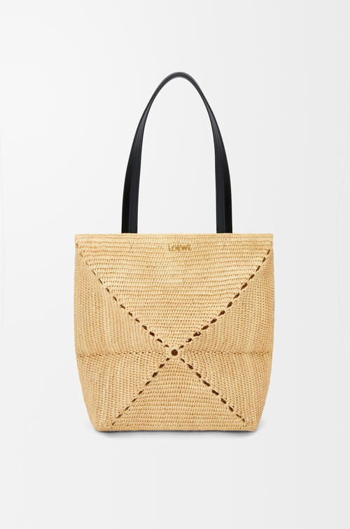 LOEWE Borsa tote Puzzle Fold media in rafia Naturale