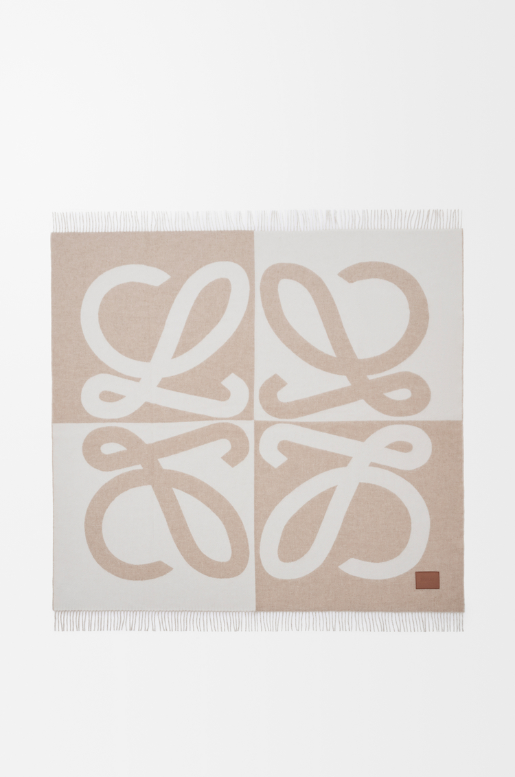 LOEWE Couverture en laine et cachemire Beige/Écru