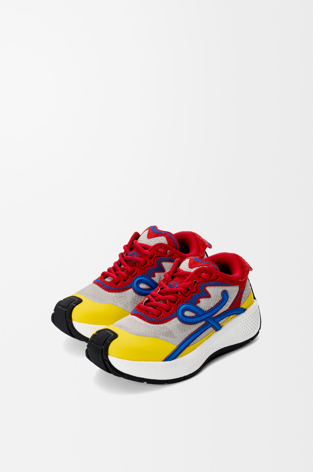 LOEWE Pogo Sneaker aus technischem Strick und Veloursleder Rot/Blau/Weiß