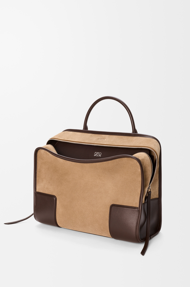 LOEWE Sac Amazona 180 XL en cuir velours Doré Foncé/Chocolat