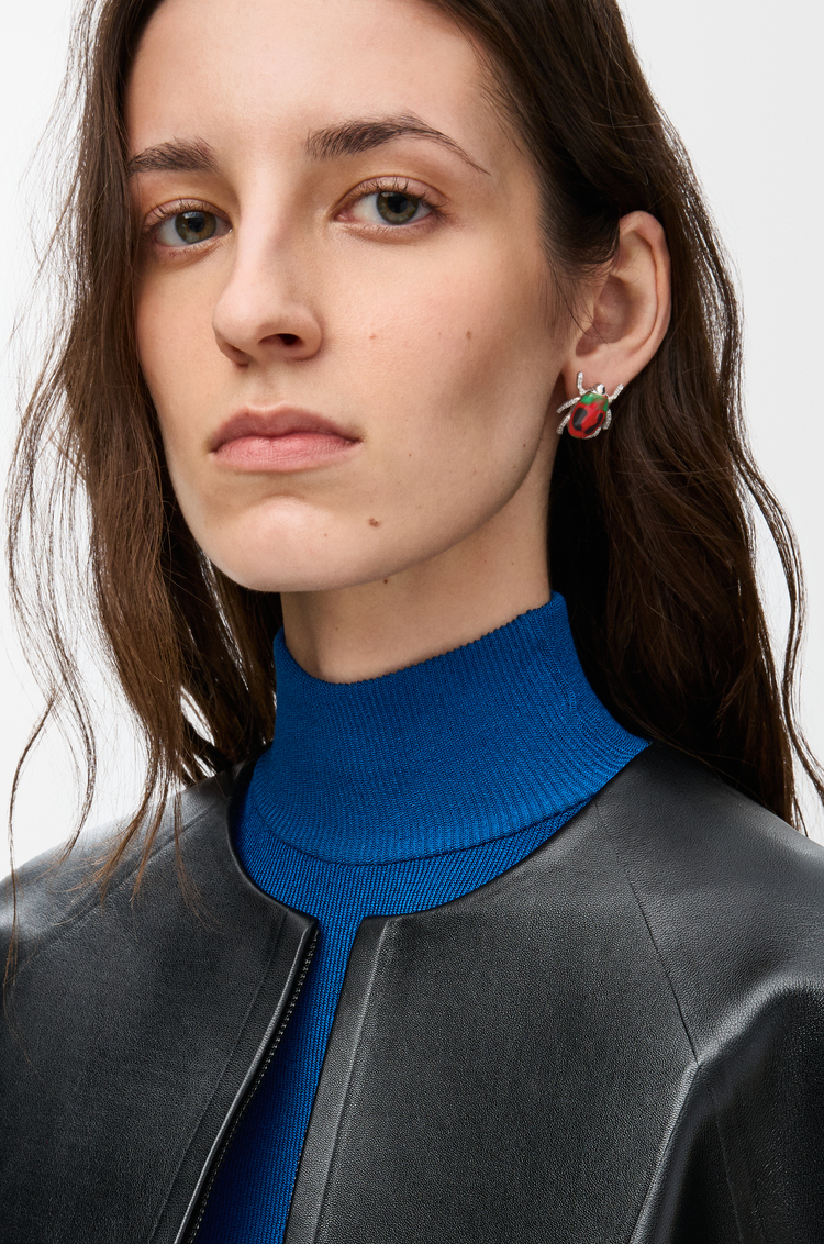 LOEWE Scarabeo earrings in sterling silver, enamel and crystal Silver/Red