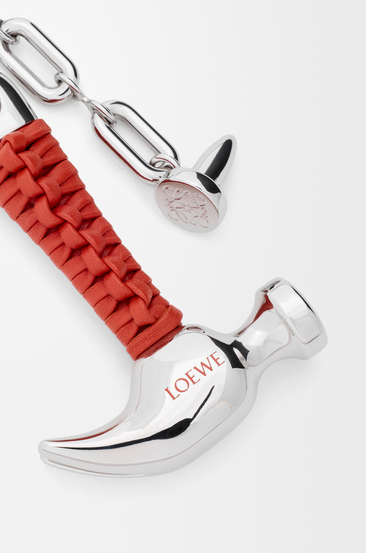 LOEWE Hammer charm in brass and calfskin Silver/Red