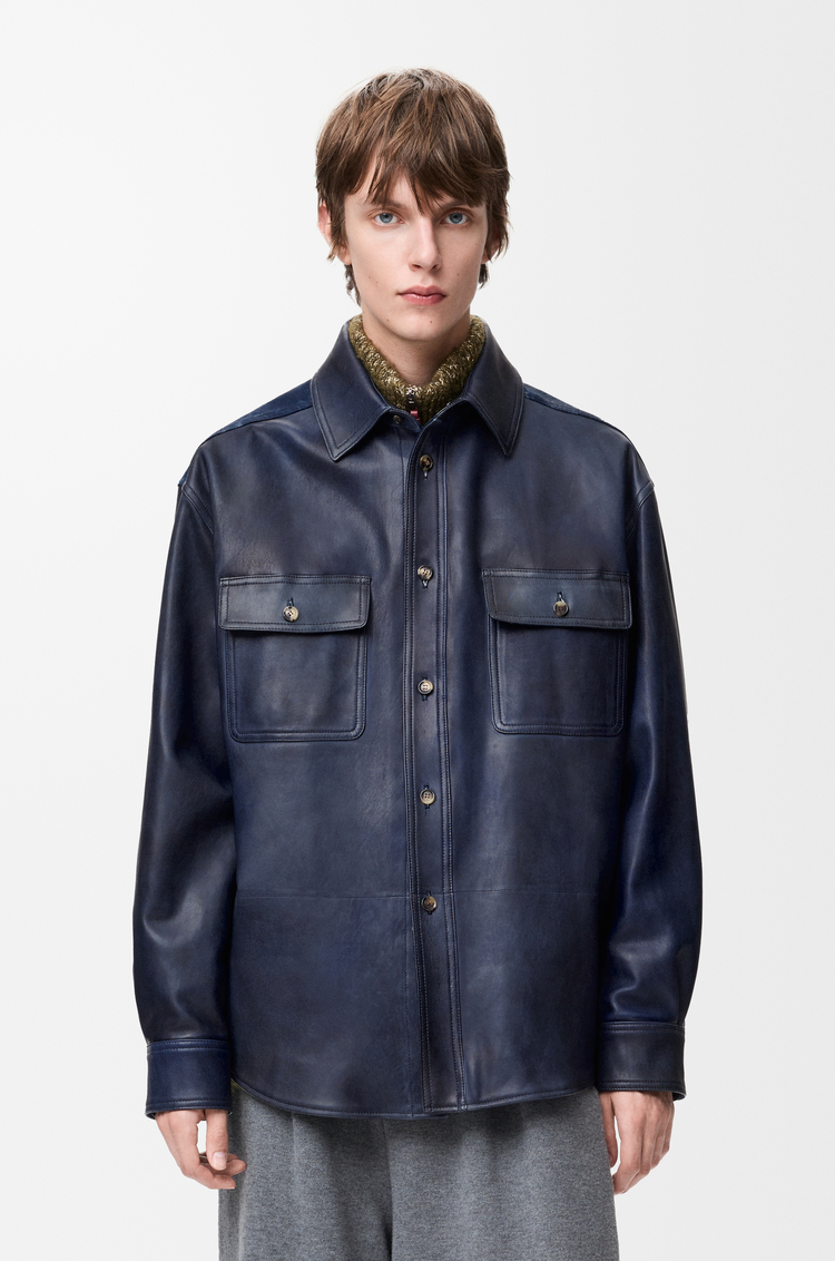 LOEWE Sobrecamisa en piel napa de cordero y algodón Azul Marino