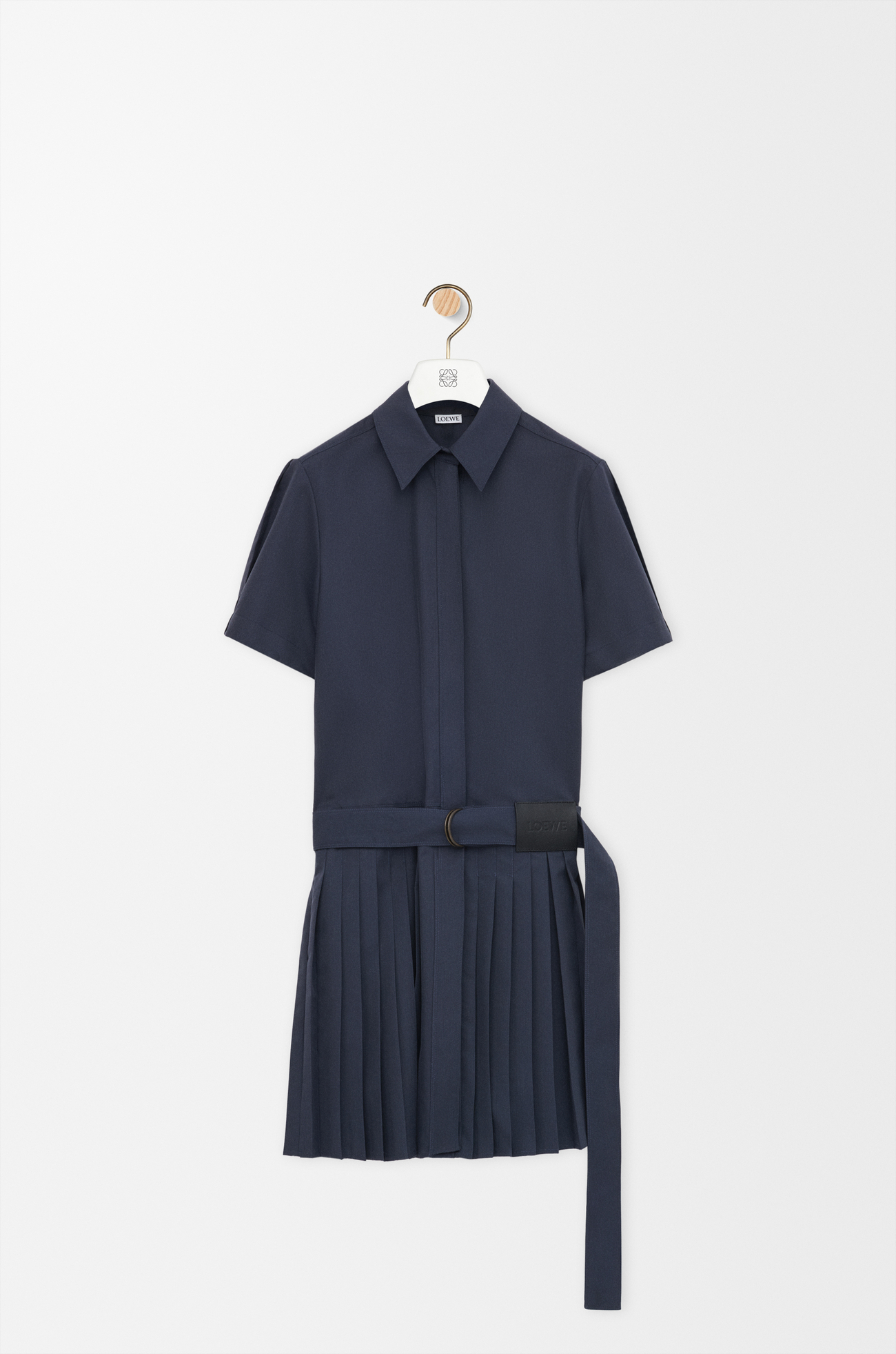 LOEWE Plissiertes Kleid aus einer Baumwollmischung Marineblau