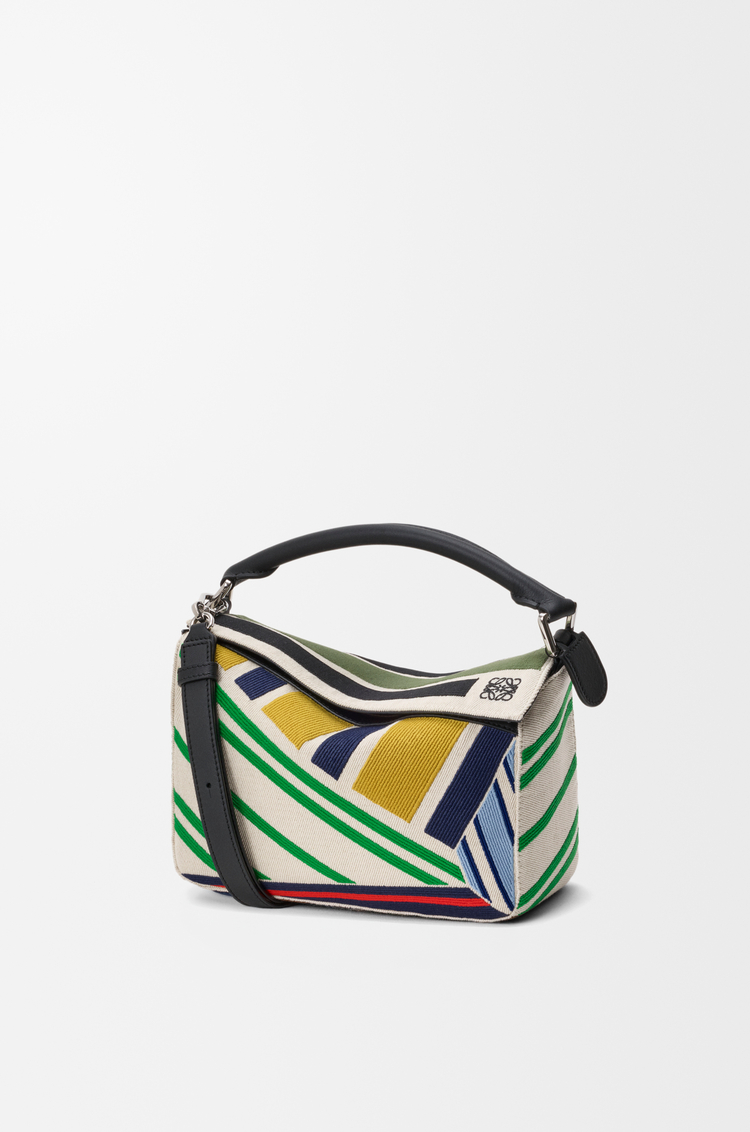 LOEWE Bolso Puzzle pequeño en lona bordada Crudo/Multicolor