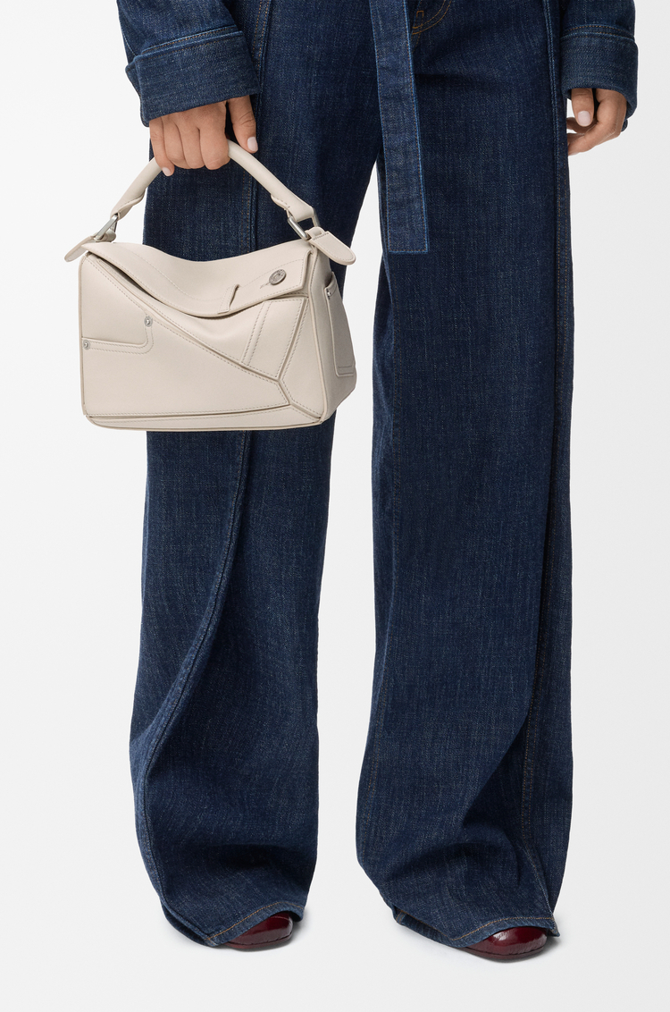 LOEWE Panta small Puzzle bag in shiny calfskin Light Ghost