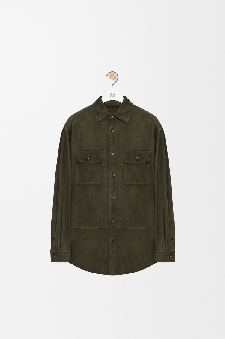 LOEWE Overshirt in suede goatskin Khaki Green
