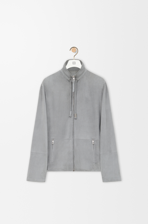 LOEWE Jacke mit Reißverschluss aus Lammwildleder Hellgrau