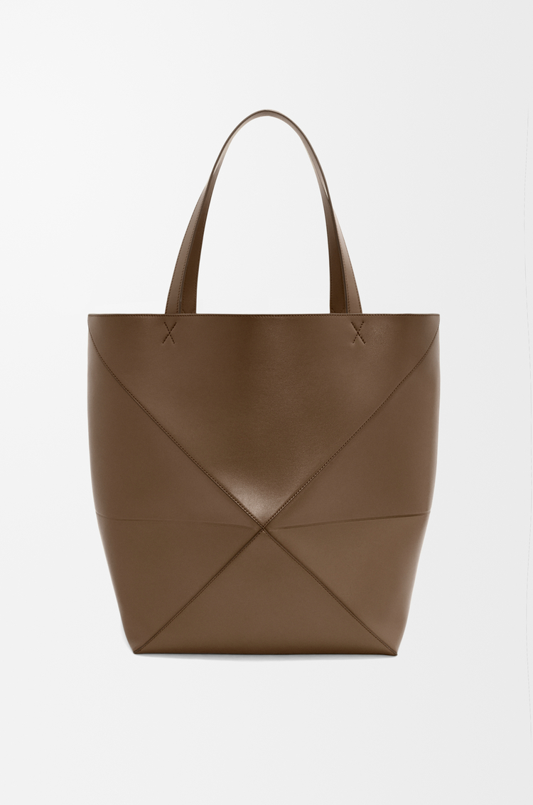 LOEWE Puzzle Fold tote XL en cuir de veau brillant Terre D'ombre