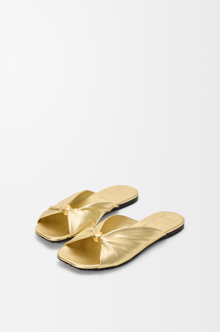 LOEWE Pebble Soft slide in laminated lambskin Gold