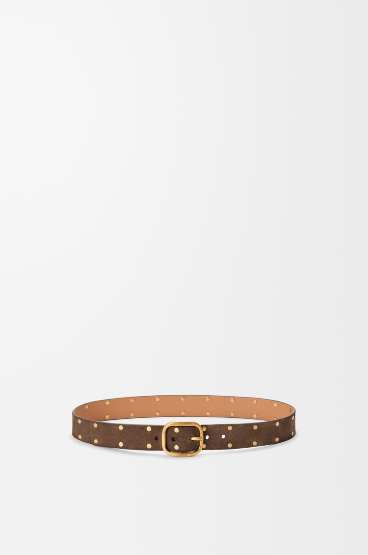 LOEWE Rounded soft belt in suede calfskin Wood/Vintage Gold