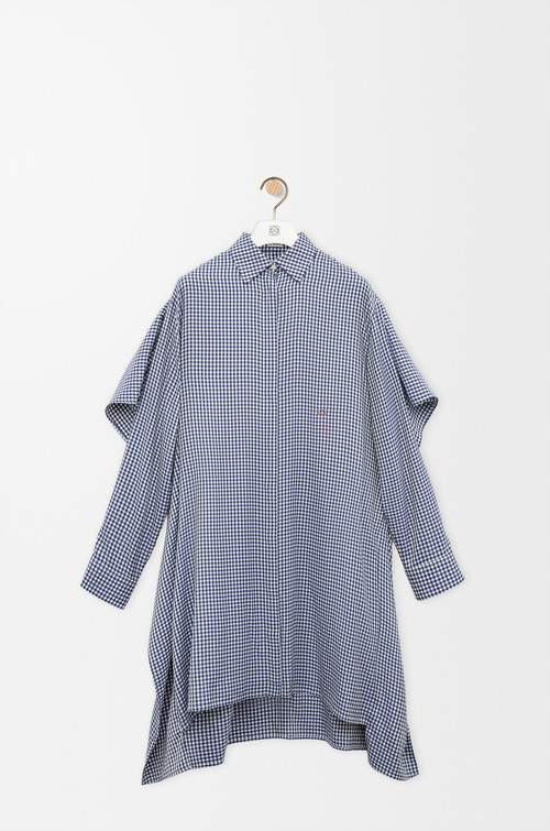 LOEWE Robe cape en soie Bleu/Blanc