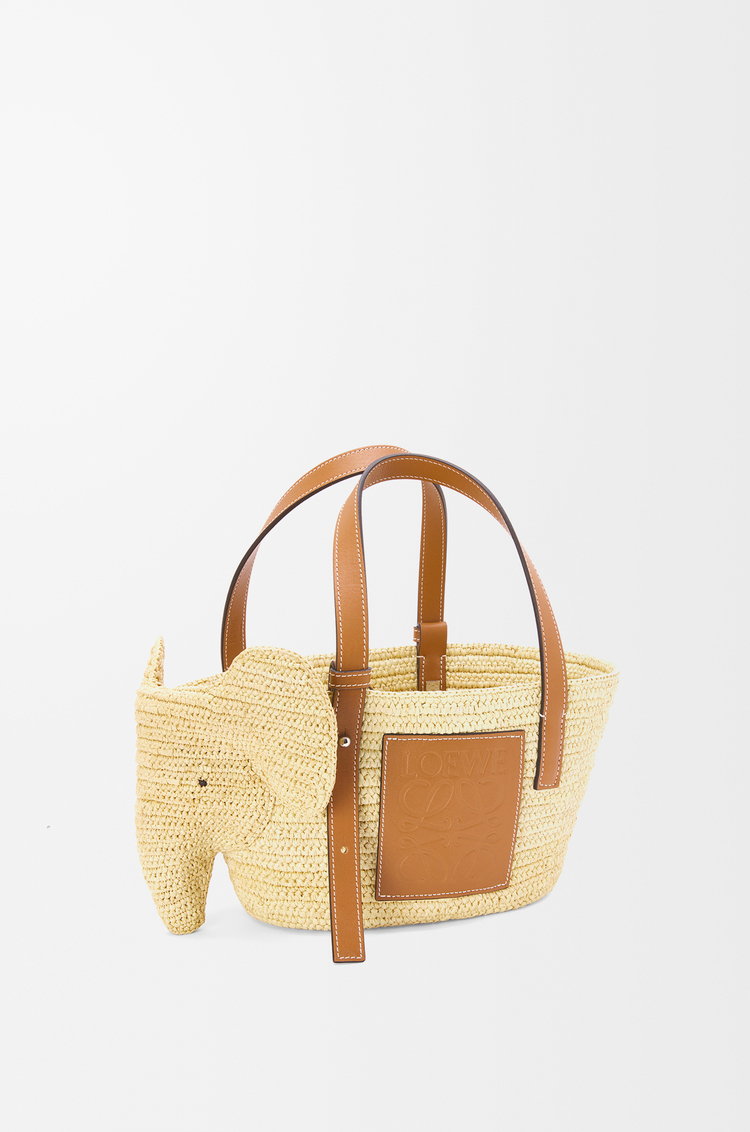 LOEWE Small Elephant basket in raffia and calfskin Natural/Tan
