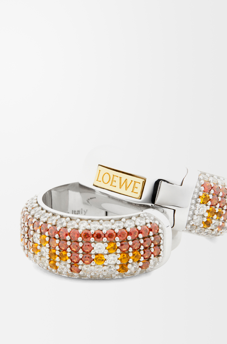 LOEWE Orecchini a cerchio con pavé in argento sterling e cristalli Argento/Marrone