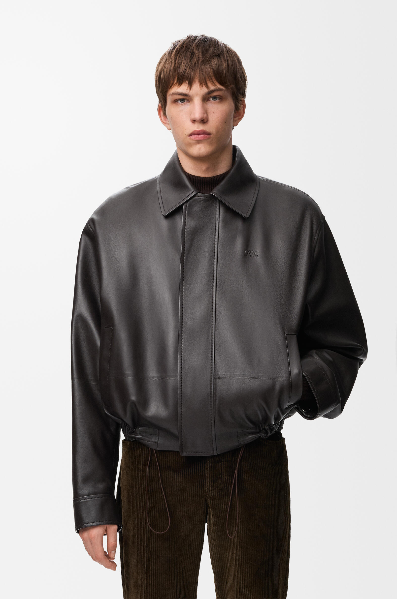 LOEWE Drawstring jacket in nappa lambskin Dark Brown