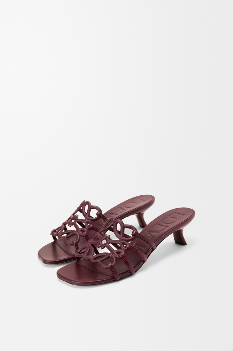 LOEWE Petal Anagram slide in soft calfskin Dark Burgundy