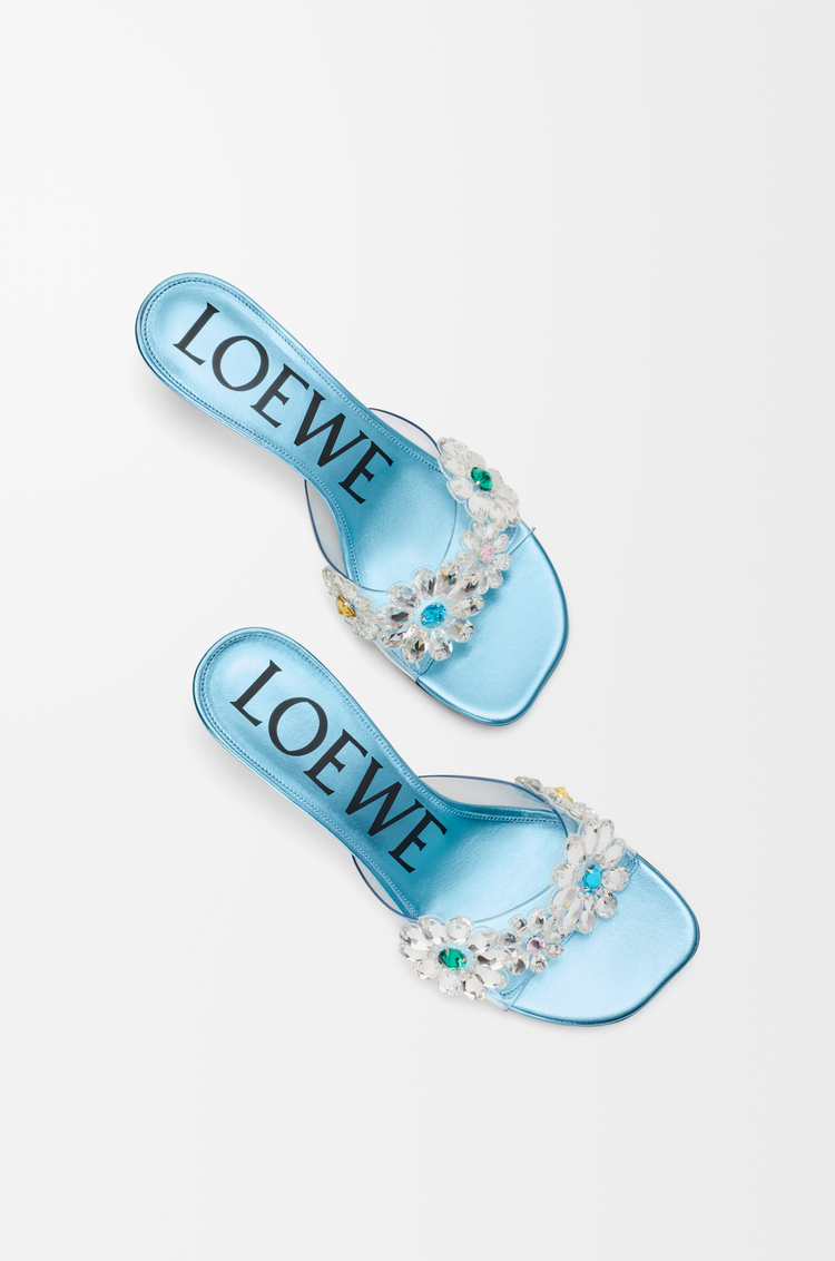 LOEWE Sandalia Toy Crystal Flowers en PVC Turquesa/Verde