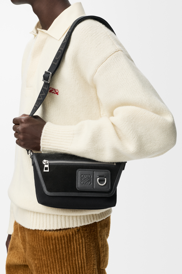 LOEWE Mini Flex messenger in canvas and suede Black