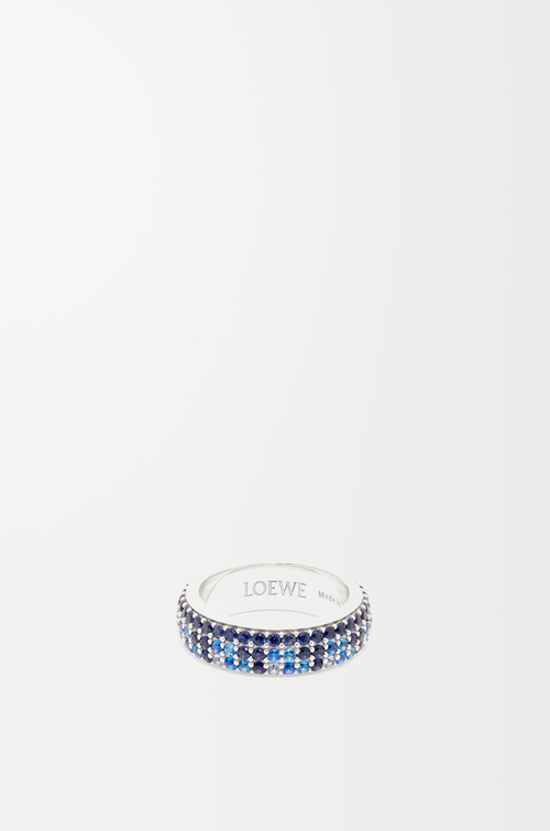 LOEWE Anello sottile con pavé in argento sterling e cristalli Argento/Blu