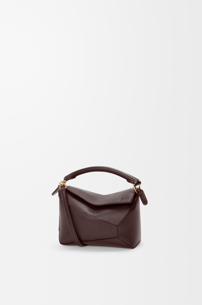 LOEWE Mini Puzzle Edge bag in soft grained calfskin Dark Chestnut