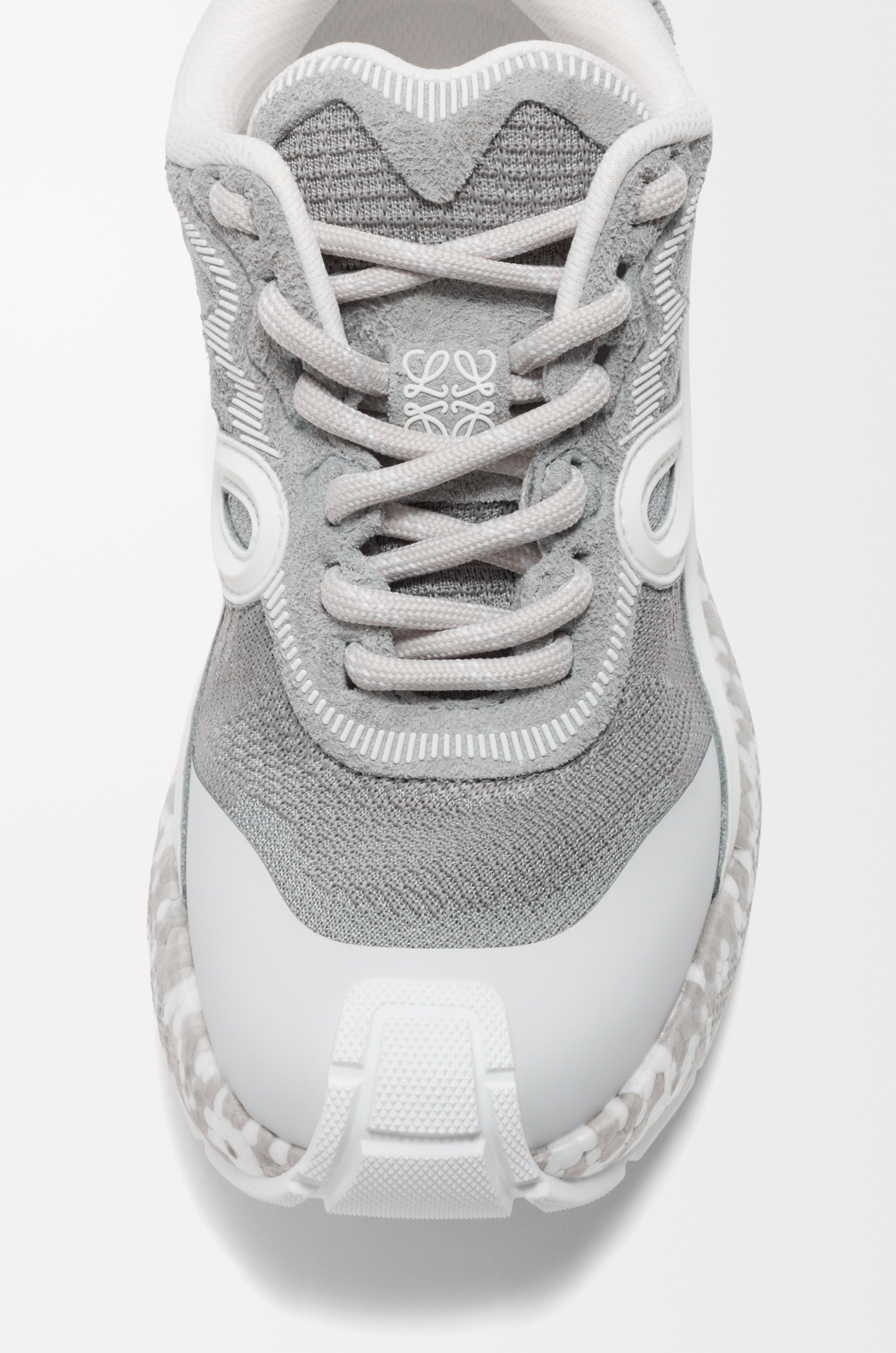 LOEWE Zapatilla Pogo en punto técnico y ante Gris Claro/Blanco/Blanco