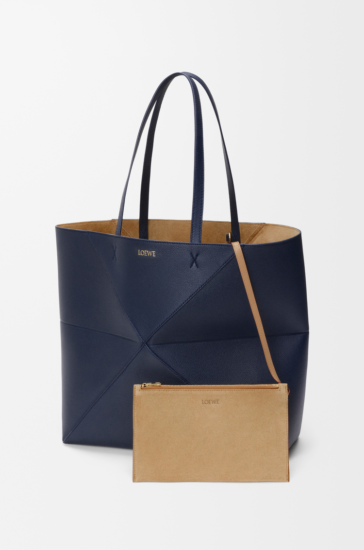 LOEWE 라지 호리즌탈 퍼즐 폴드 토트 - 소프트 그레인 카프스킨 딥 네이비