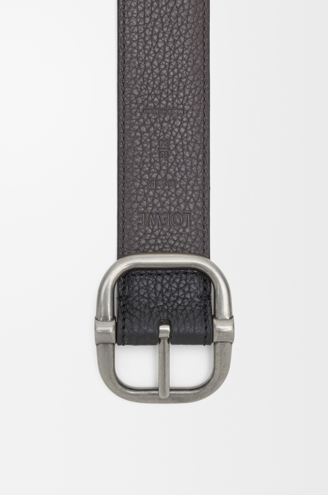 LOEWE Cinturón reversible Loop en piel de ternera graneada Chocolate/Gris Oscuro/Paladio