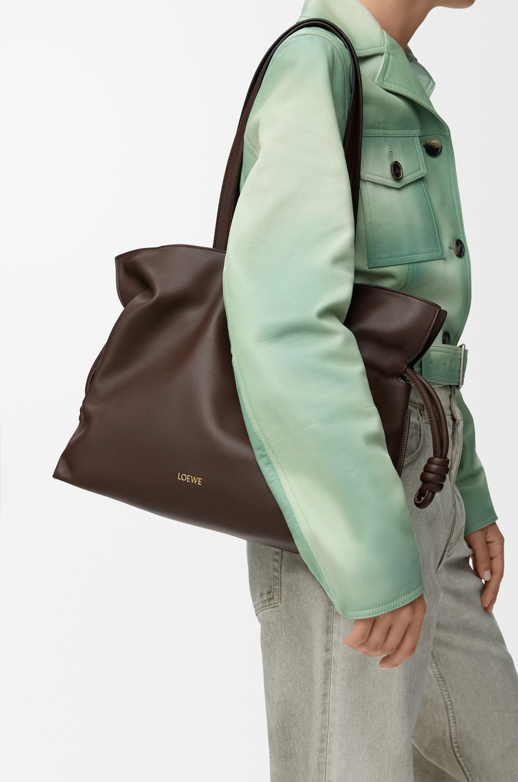 LOEWE Large Flamenco clutch in nappa calfskin Chocolate