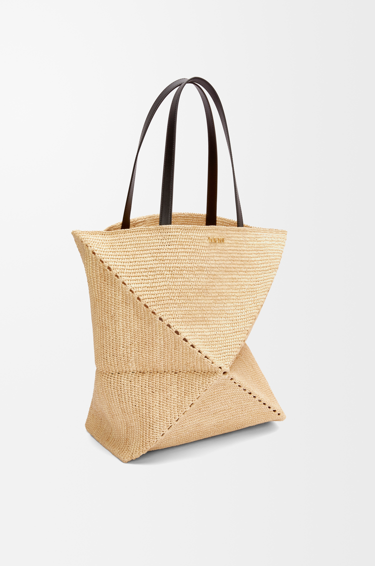 LOEWE Puzzle Fold tote XL en raphia Naturel/Noir