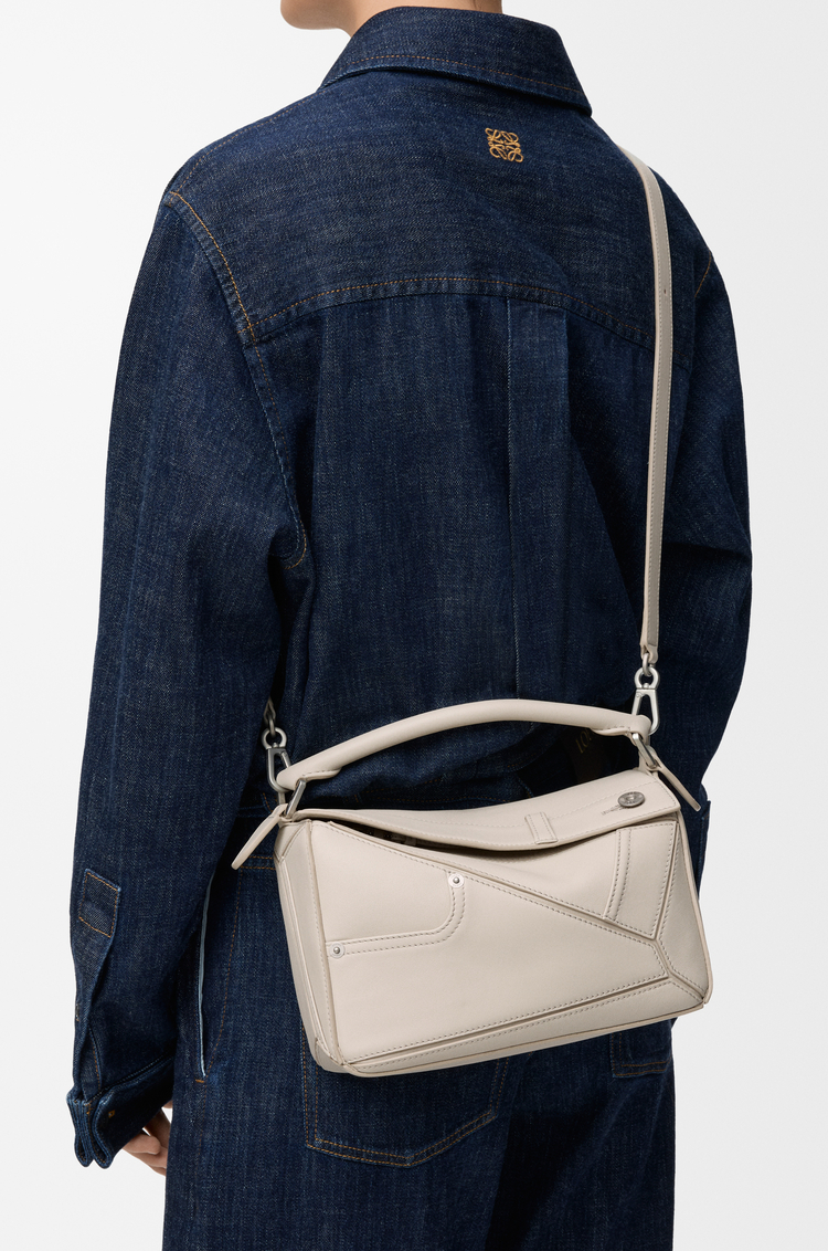 LOEWE Panta small Puzzle bag in shiny calfskin Light Ghost