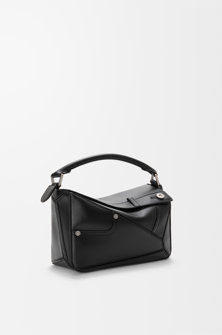 LOEWE Petit sac Puzzle Panta en cuir de veau brillant Noir