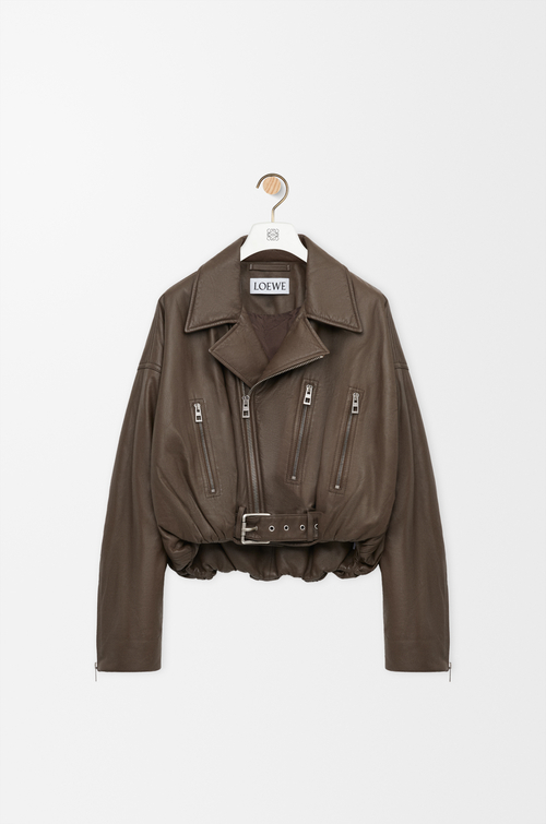 LOEWE Giacca biker in nappa di agnello Verde Kaki