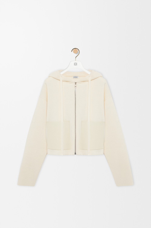 LOEWE Felpa con cappuccio e zip in lana Bianco
