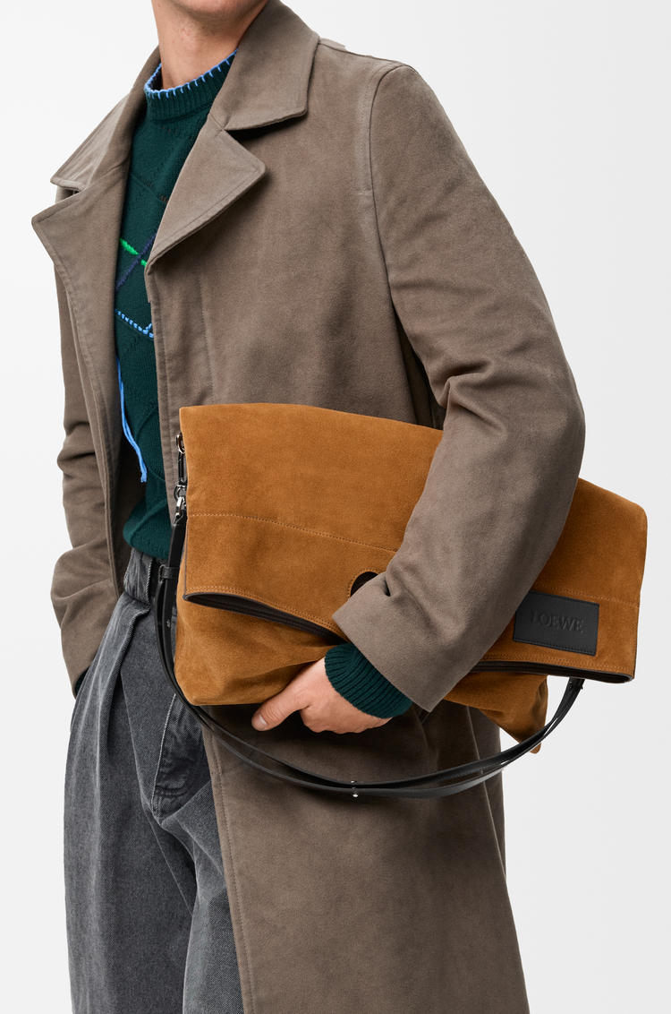 LOEWE Bob folded tote in suede Tobacco