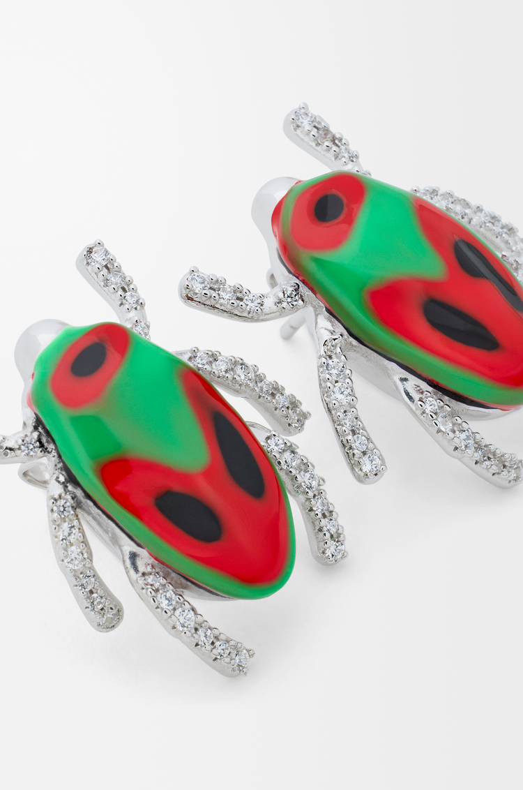 LOEWE Scarabeo earrings in sterling silver, enamel and crystal Silver/Red