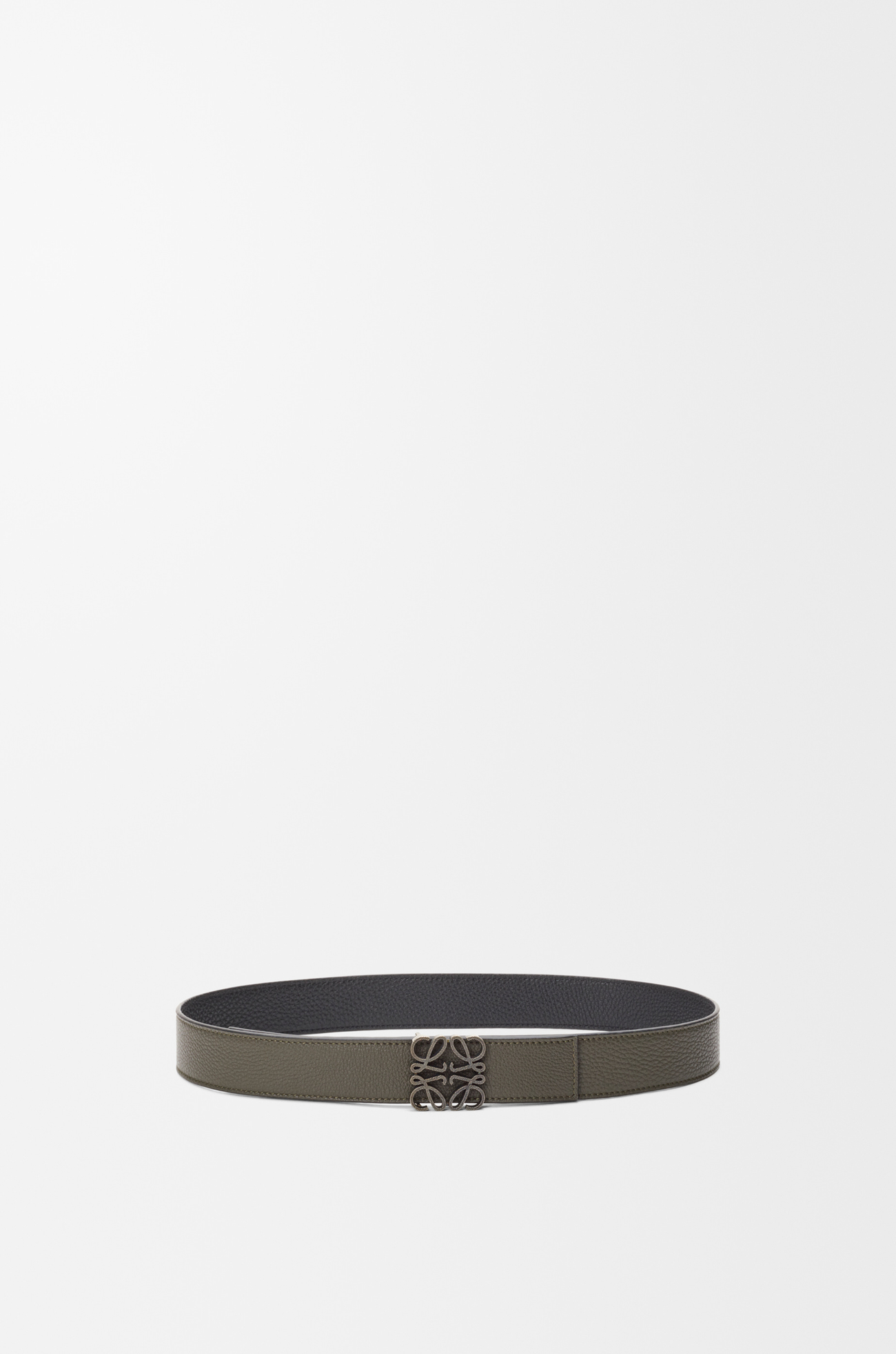 LOEWE Reversible Anagram belt in supple grained calfskin Dark Khaki/Black/Dark Pal