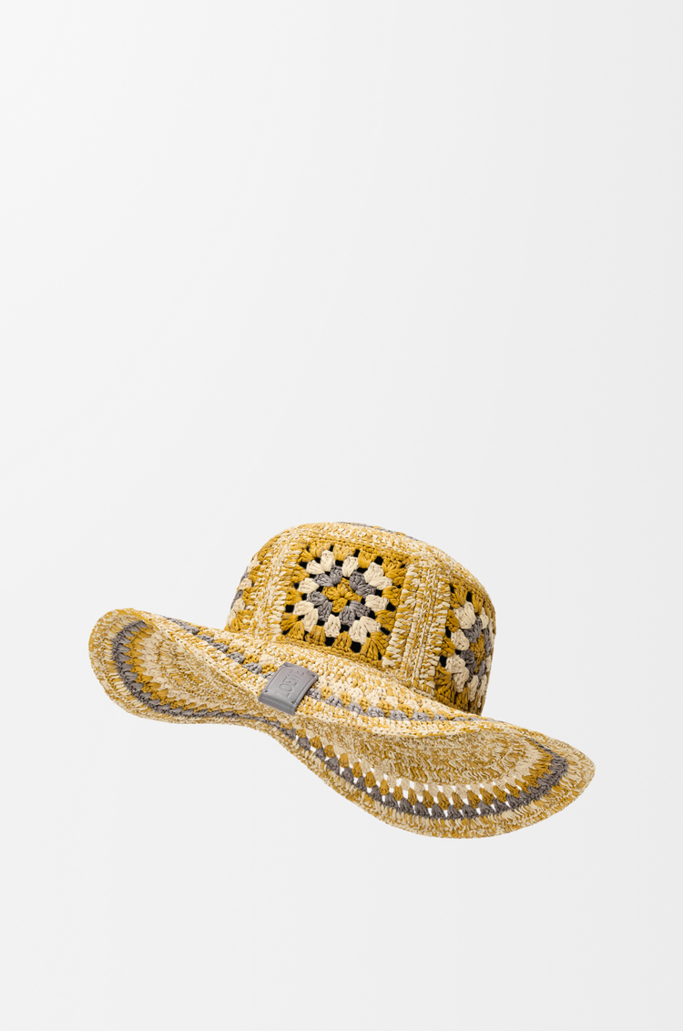 LOEWE Chapeau Fisherman en raphia Gris Perle/Moutarde